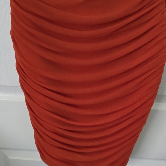 Chic Orange Ruched Mini Dress - Picture 5 of 11